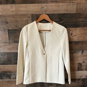ADAY Strategy Blazer Black Small Cream | Structured Minimalist Work Jacket EUC